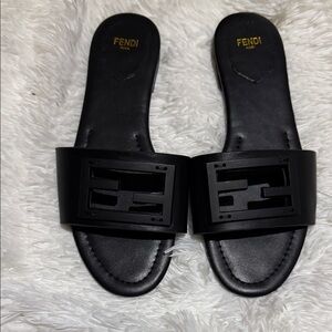 Fendi Black Logo Cutout Slide Sandals